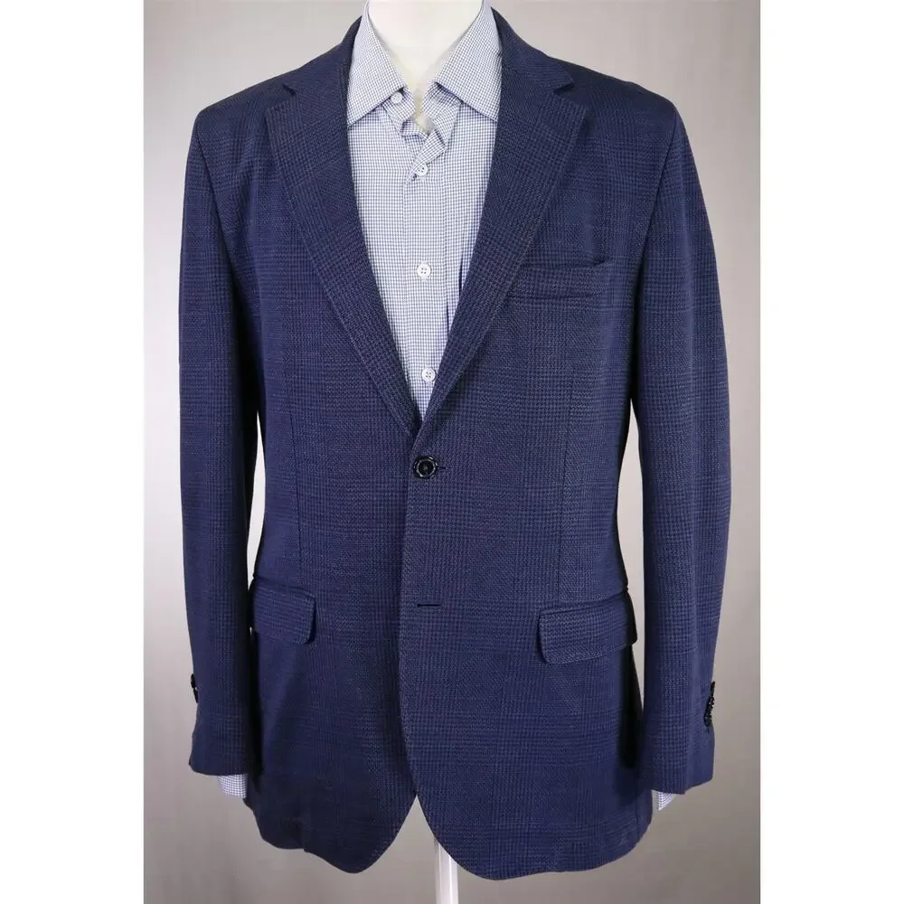 Massimo Dutti Royal Blue Plaid Knit Unstructured Wool Silk Sportcoat Blazer 38R